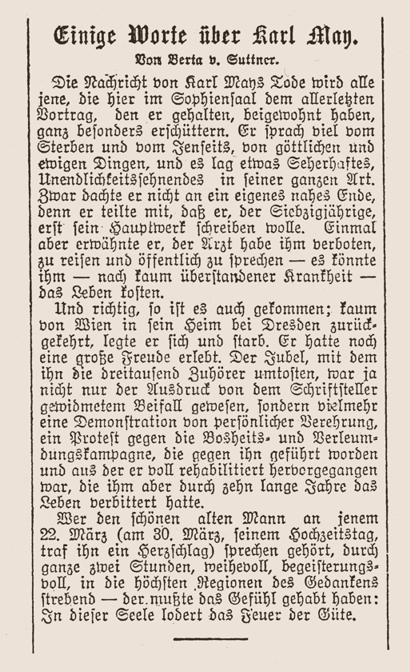 Nachruf von Bertha von Suttner