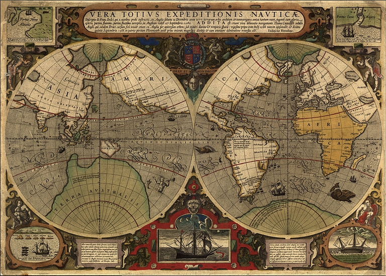 Weltkarte (1595), Jodocus Hondius